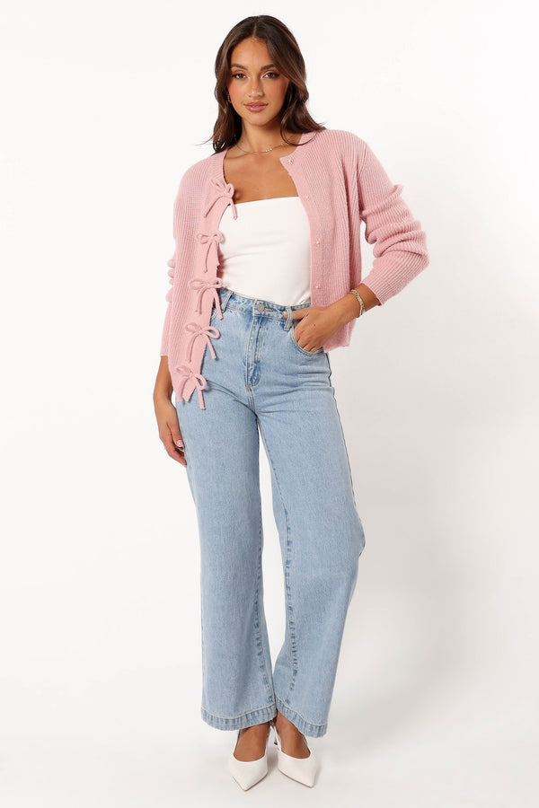 KNITWEAR @Wilde Bow Front Cardigan - Blush