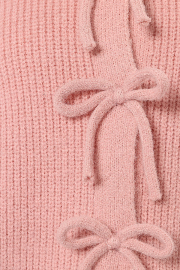 KNITWEAR @Wilde Bow Front Cardigan - Blush