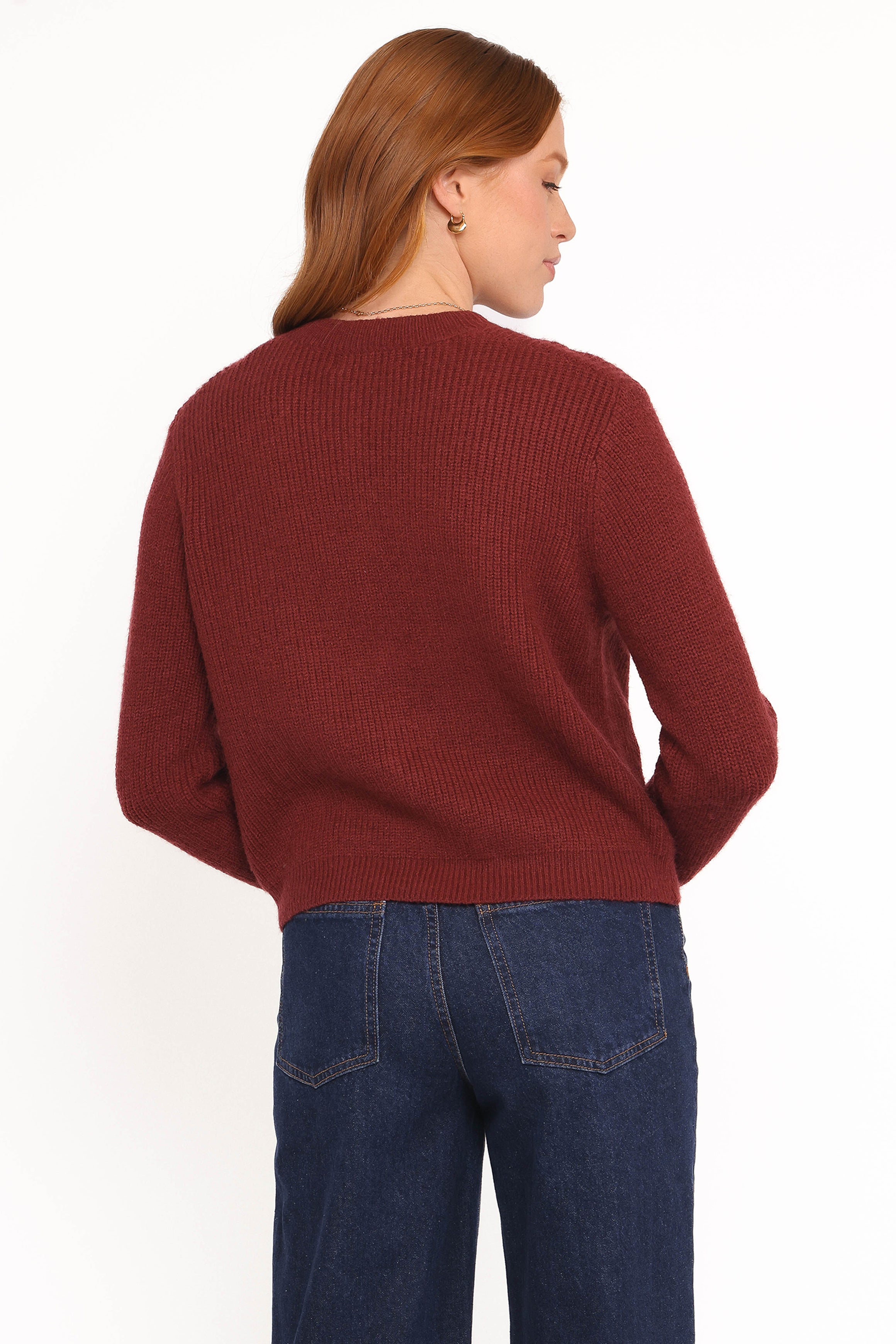 KNITWEAR Wilde Bow Front Cardigan - Burgundy