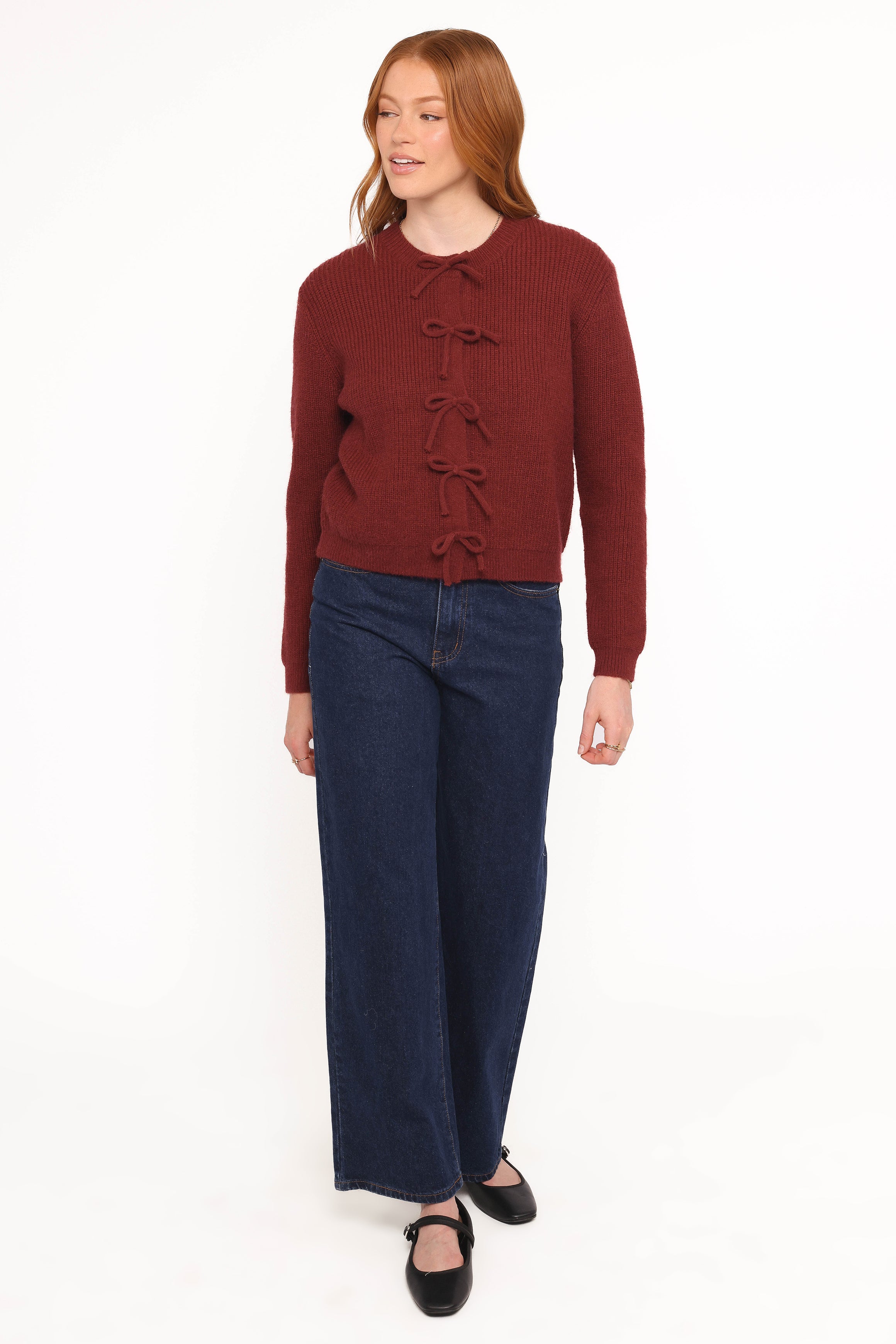 KNITWEAR Wilde Bow Front Cardigan - Burgundy