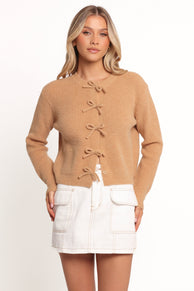 KNITWEAR Wilde Bow Front Cardigan - Camel