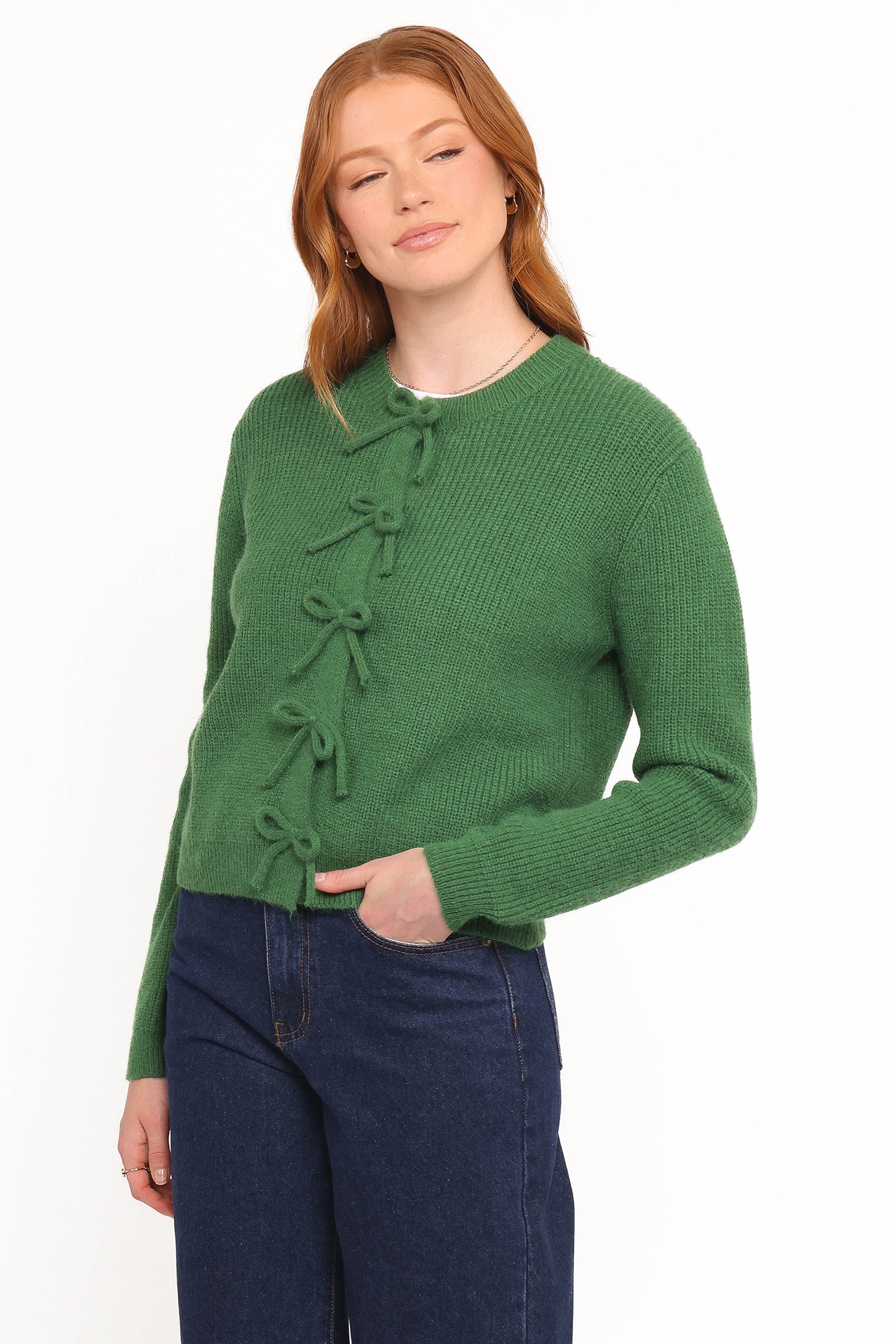 KNITWEAR Wilde Bow Front Cardigan - Green