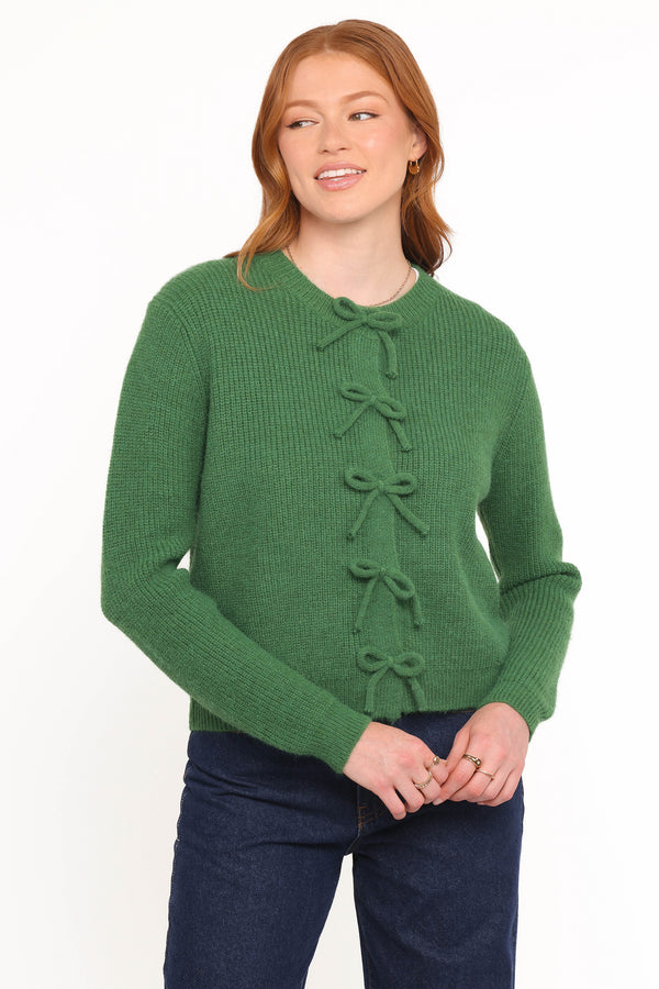 KNITWEAR Wilde Bow Front Cardigan - Green
