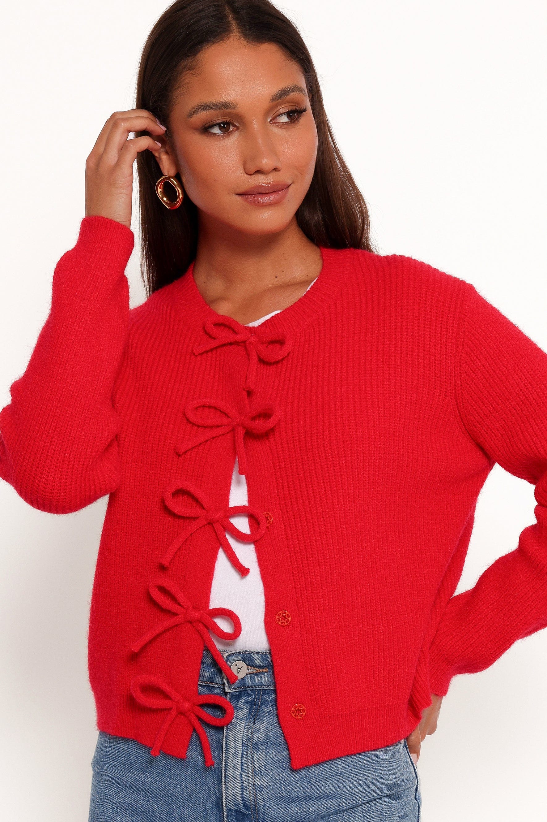 KNITWEAR Wilde Bow Front Cardigan - Red