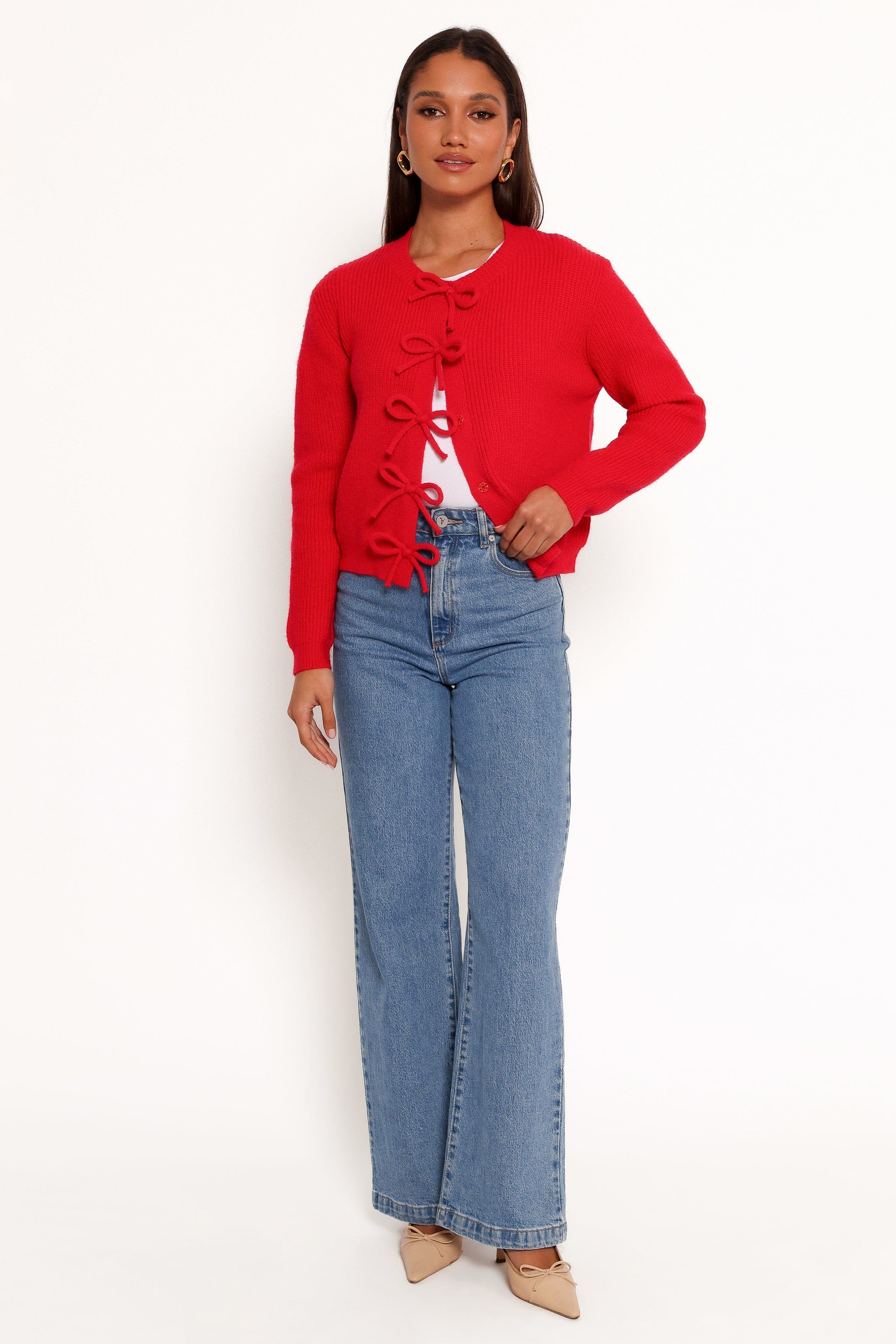 KNITWEAR Wilde Bow Front Cardigan - Red