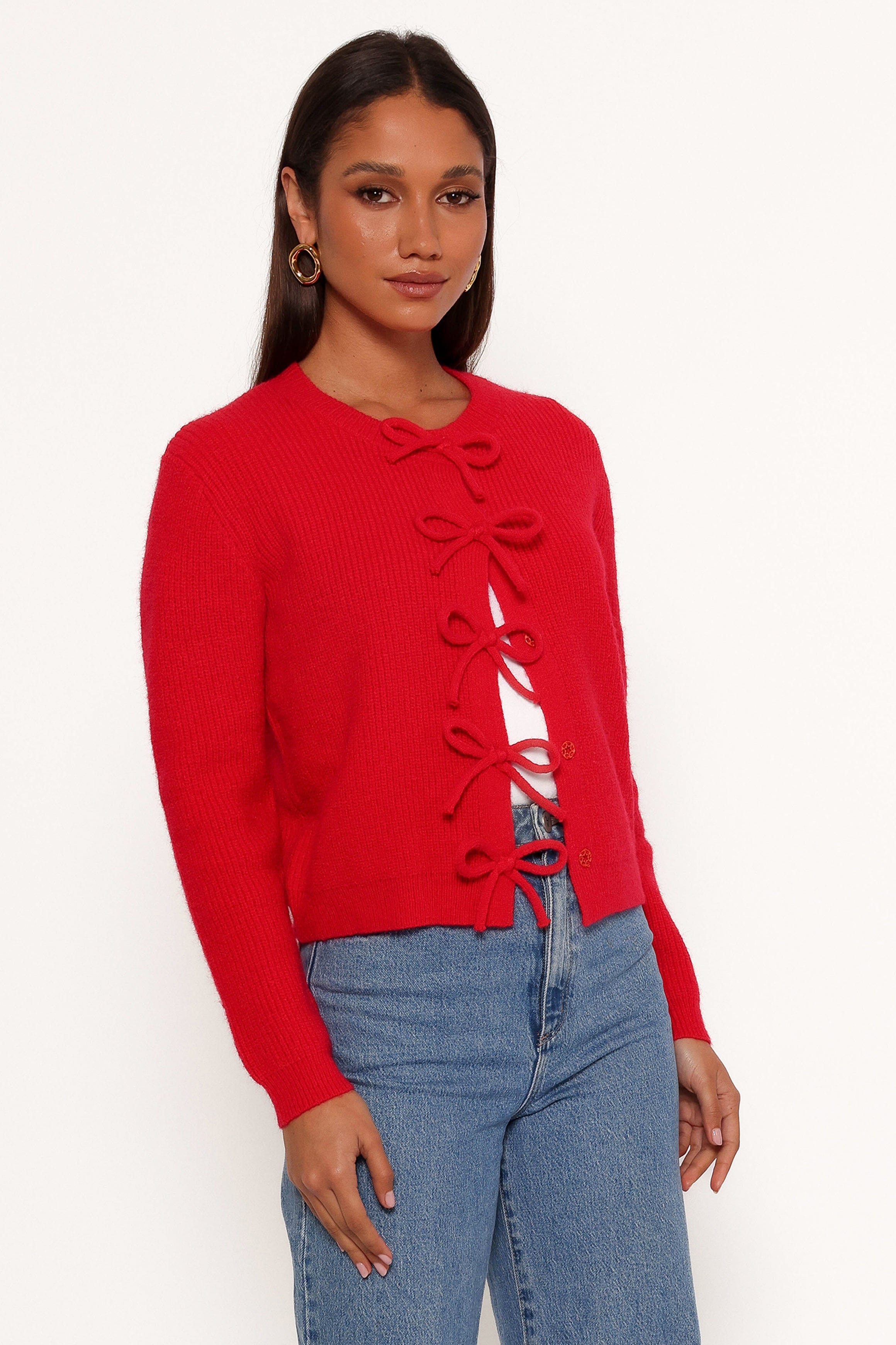 KNITWEAR Wilde Bow Front Cardigan - Red