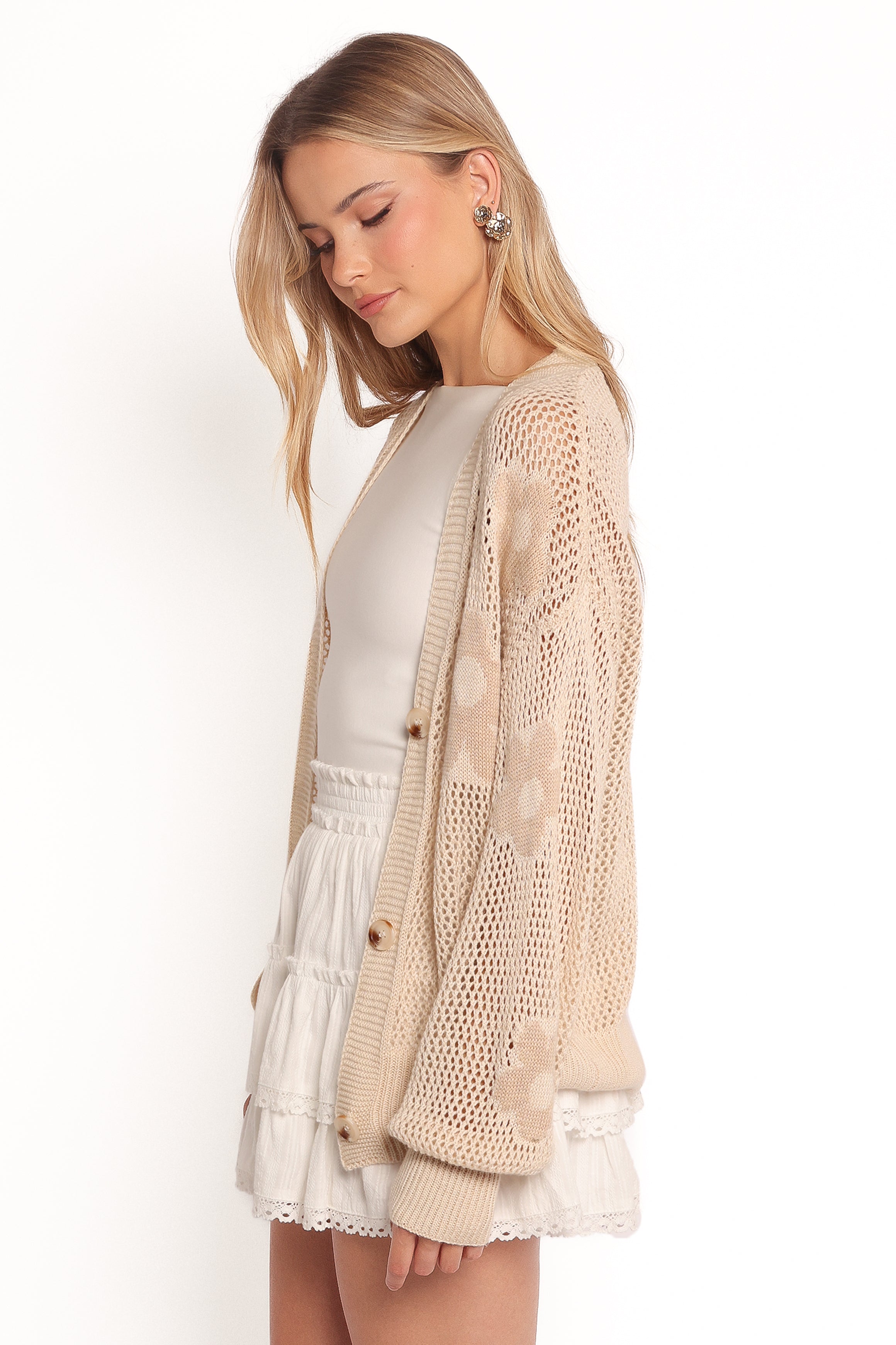 KNITWEAR Winslow Open Knit Flower Cardigan - Tan