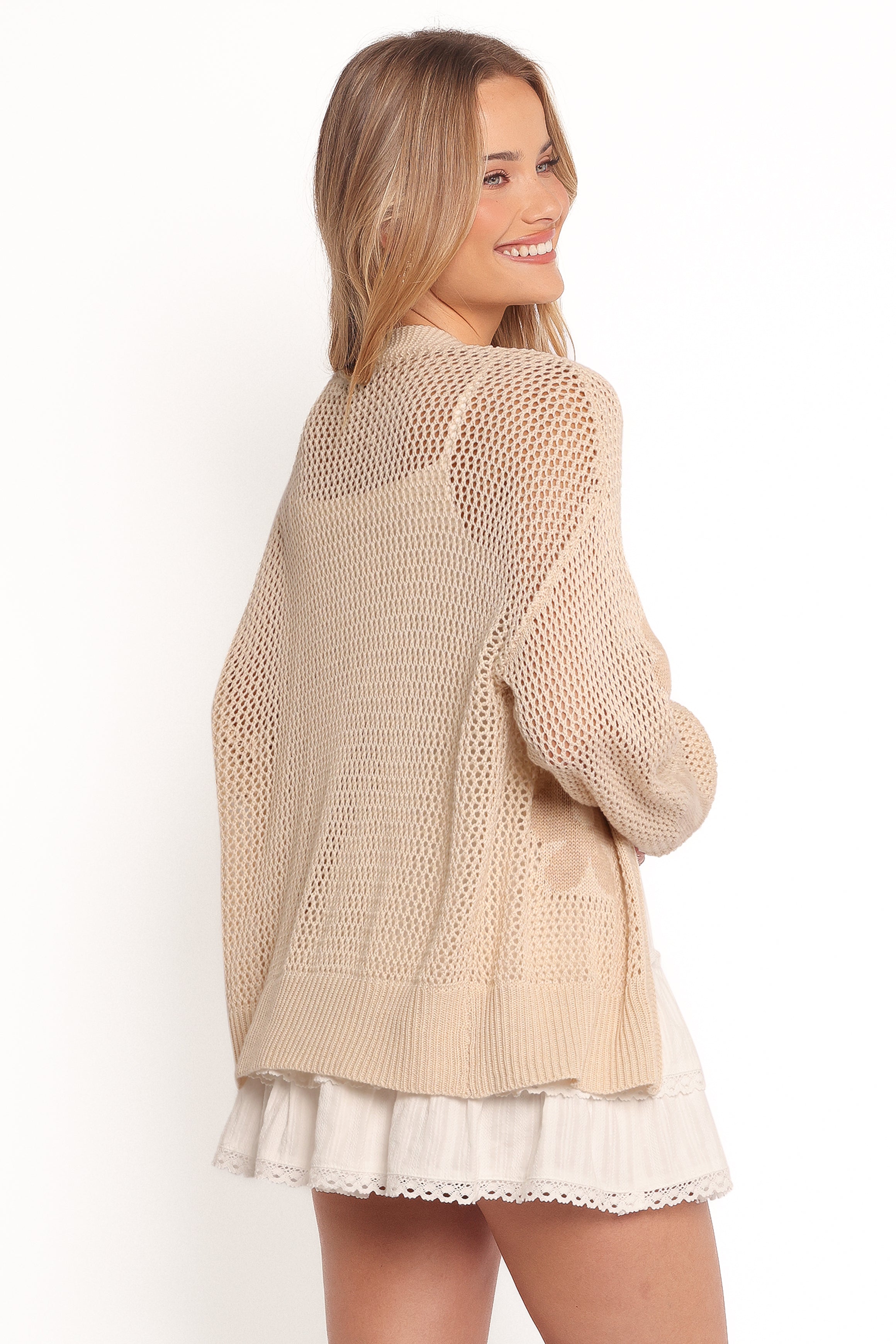 KNITWEAR Winslow Open Knit Flower Cardigan - Tan