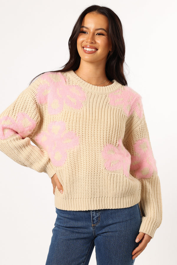 KNITWEAR Wren Large Flower Knit Sweater - Cream