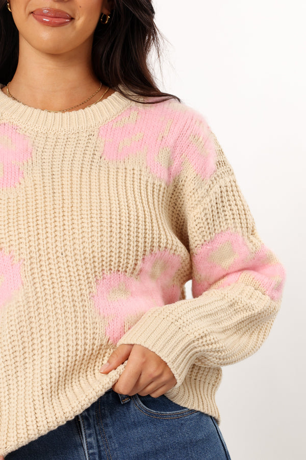 KNITWEAR Wren Large Flower Knit Sweater - Cream