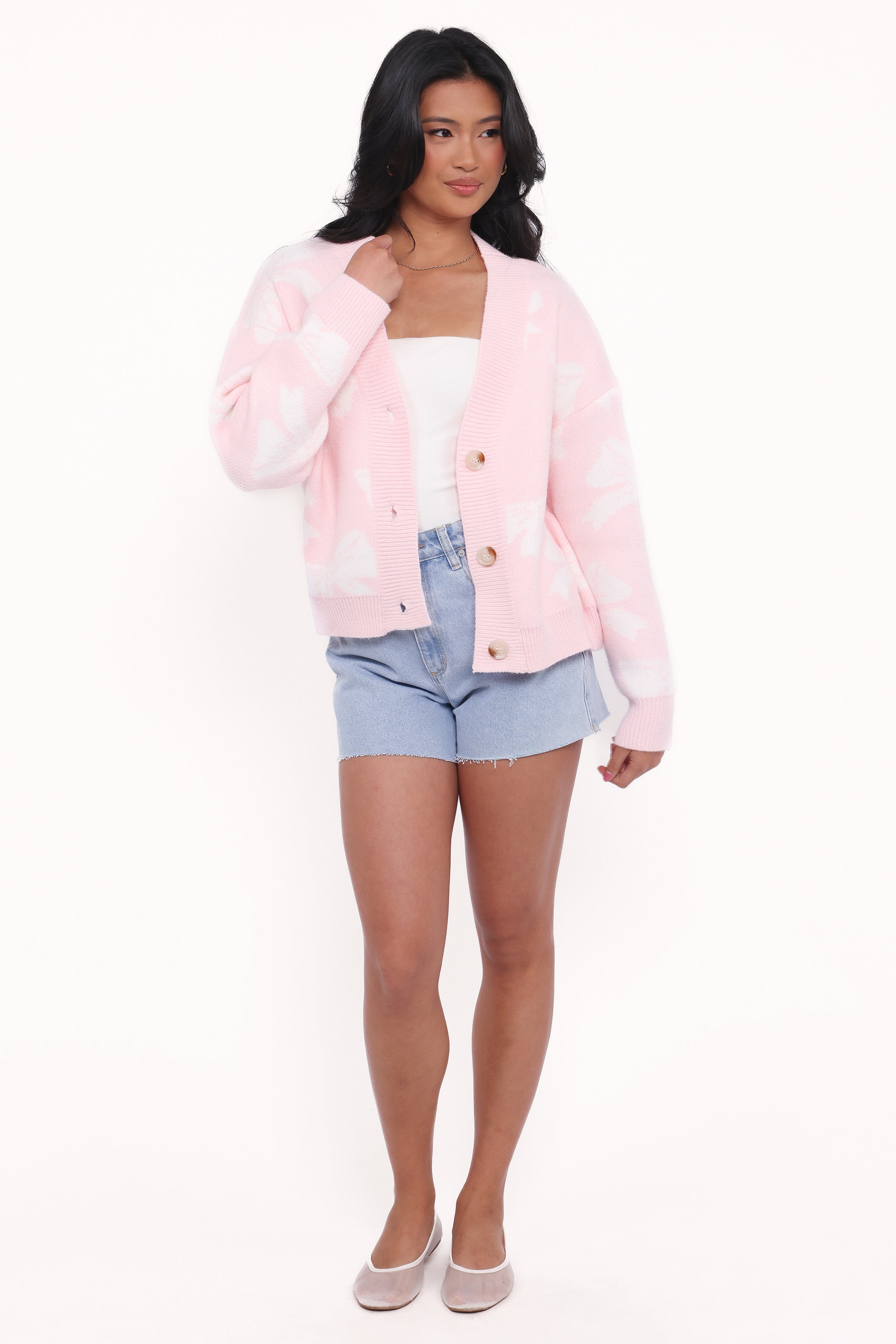 KNITWEAR Wrenn Bow Knit Cardigan - Soft Pink
