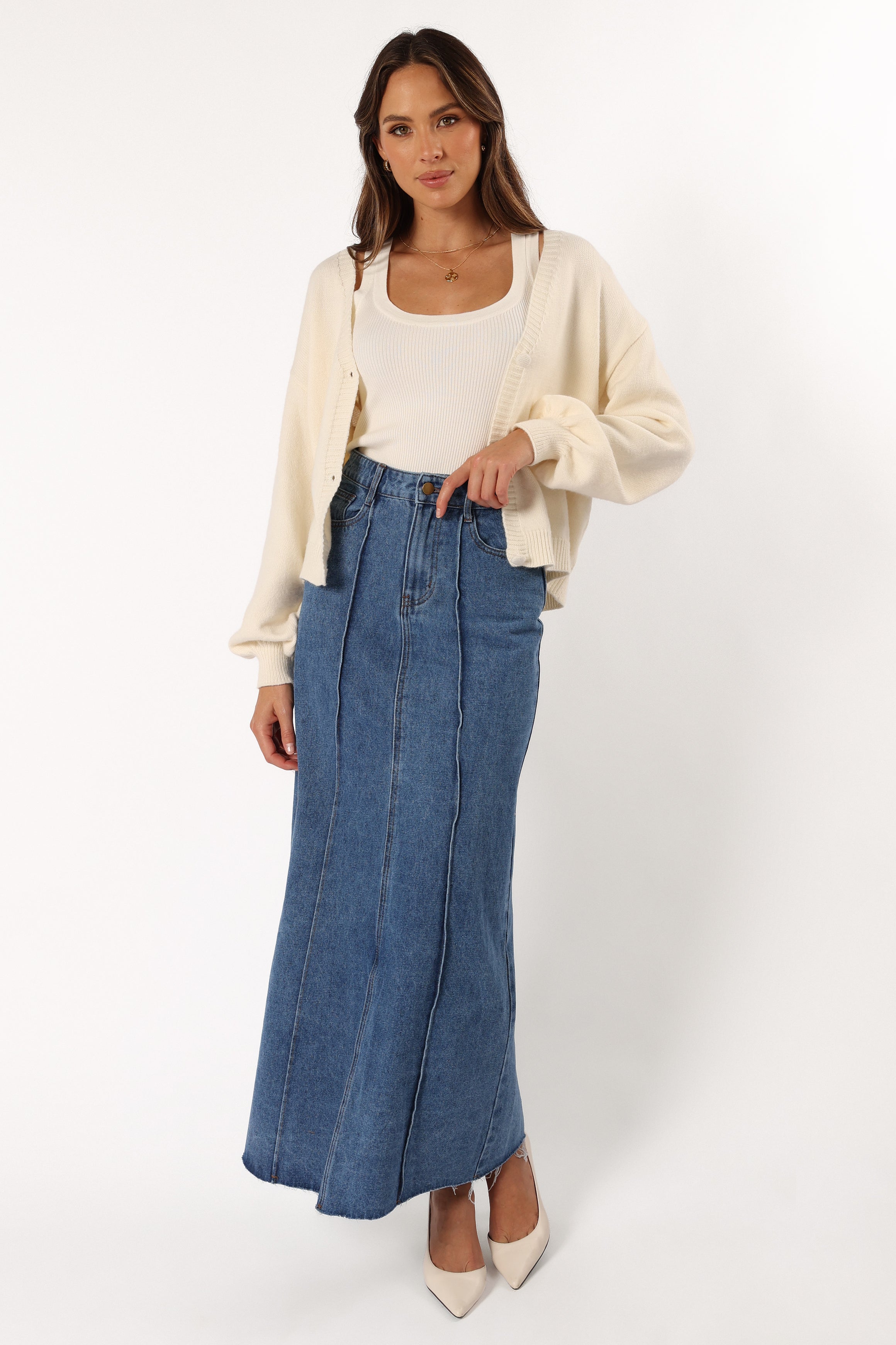 KNITWEAR @Xadie Bell Sleeve Cardigan - Cream (Hold for Cool Beginnings)