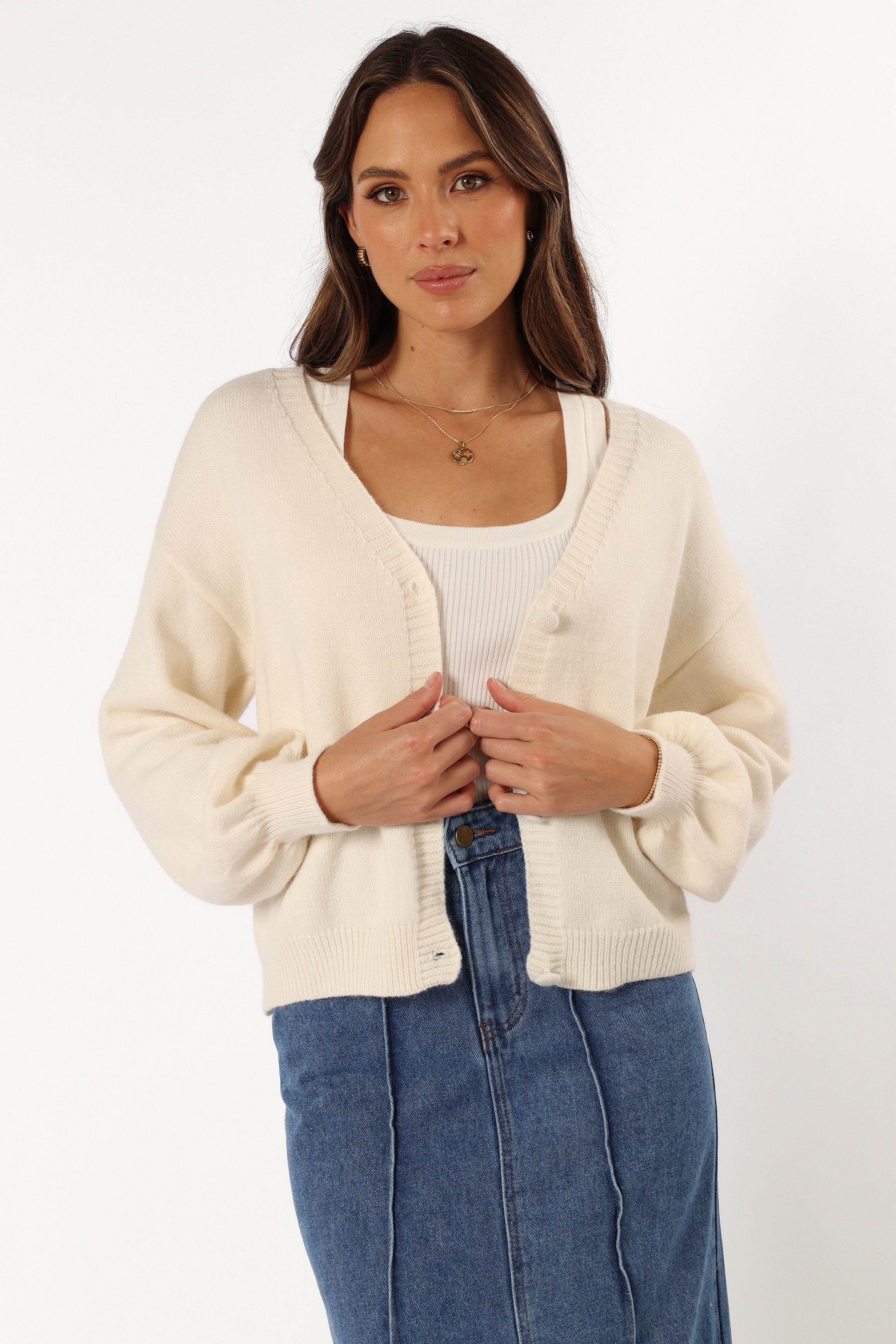 KNITWEAR @Xadie Bell Sleeve Cardigan - Cream (Hold for Cool Beginnings)