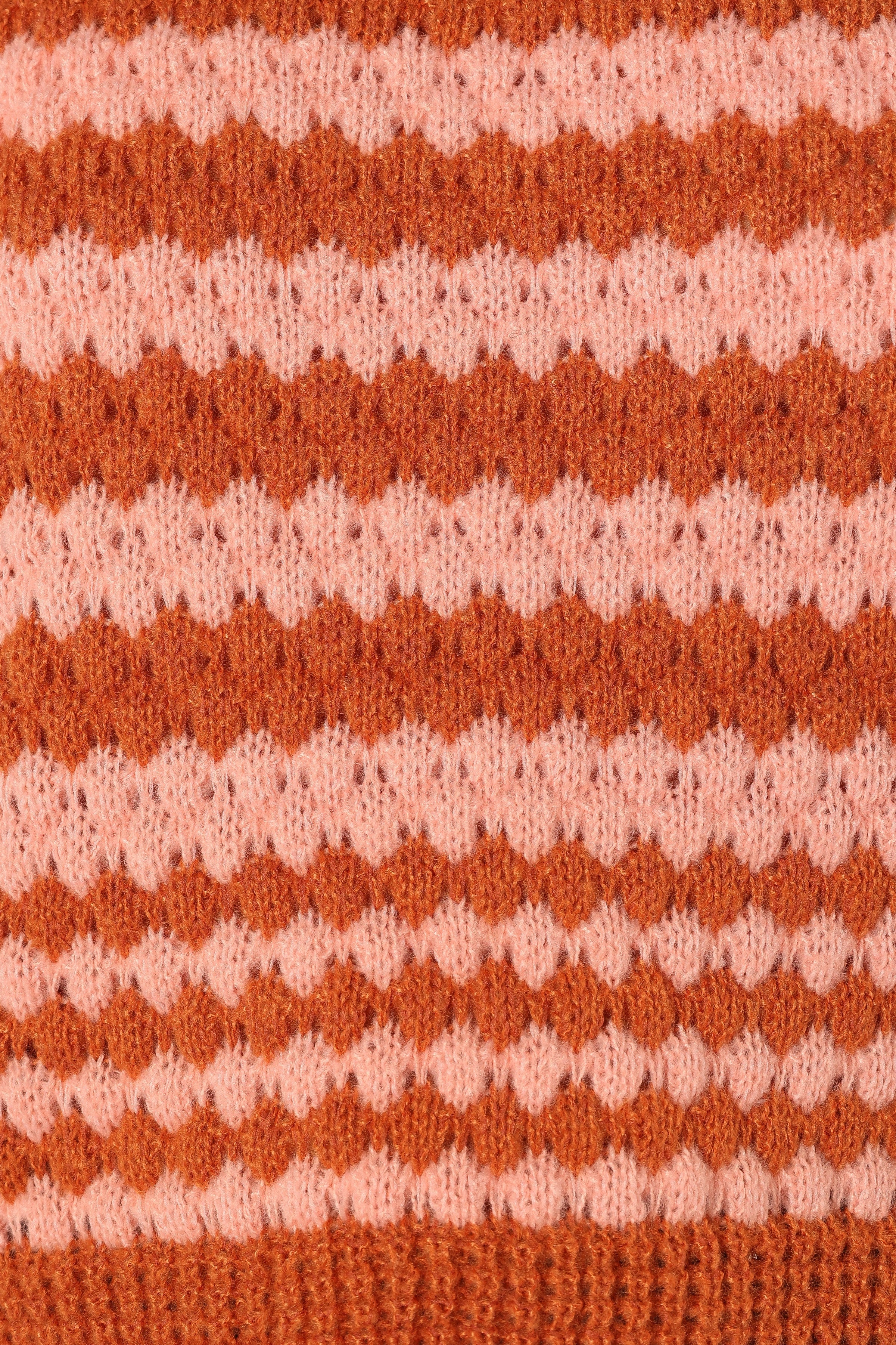 KNITWEAR @Yasmin Striped Crewneck Knit Sweater - Orange Pink