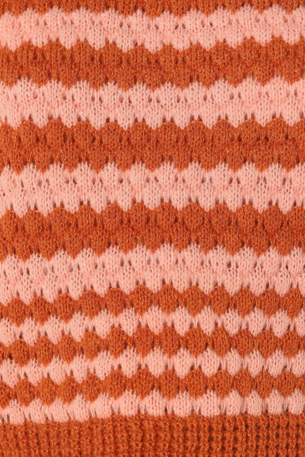 KNITWEAR @Yasmin Striped Crewneck Knit Sweater - Orange Pink