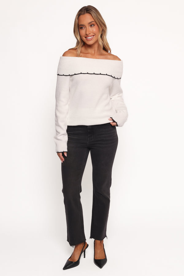 KNITWEAR Yoana Off Shoulder Knit Sweater - White