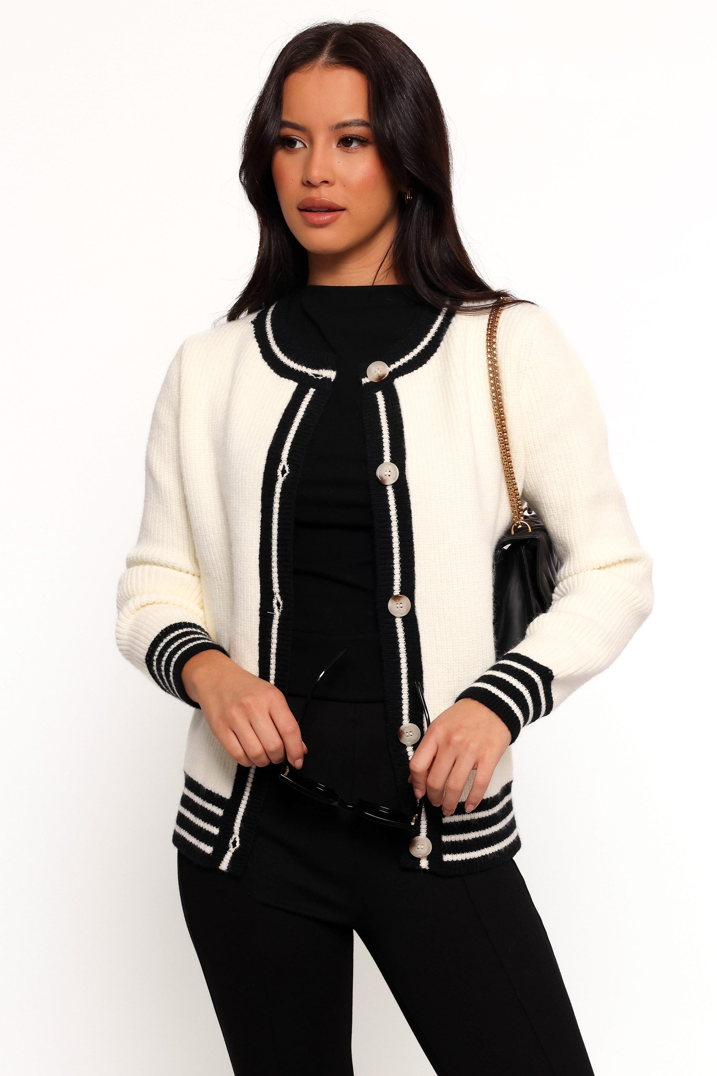 KNITWEAR Yorkshire Contrast Hem Cardigan - Cream