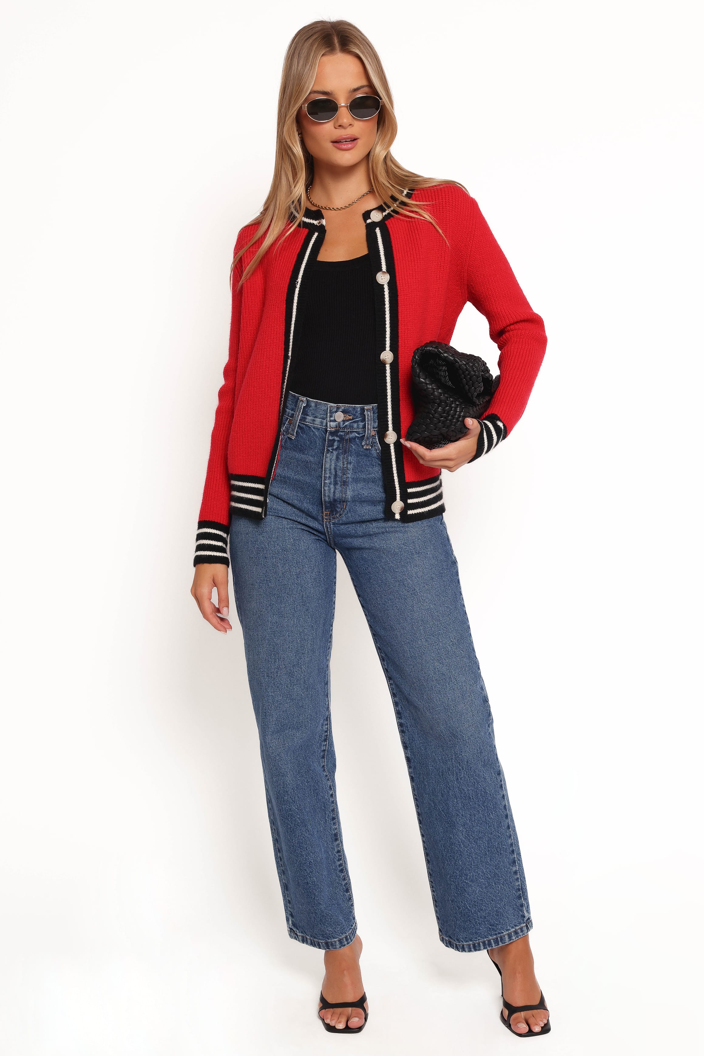 KNITWEAR Yorkshire Contrast Hem Cardigan - Red