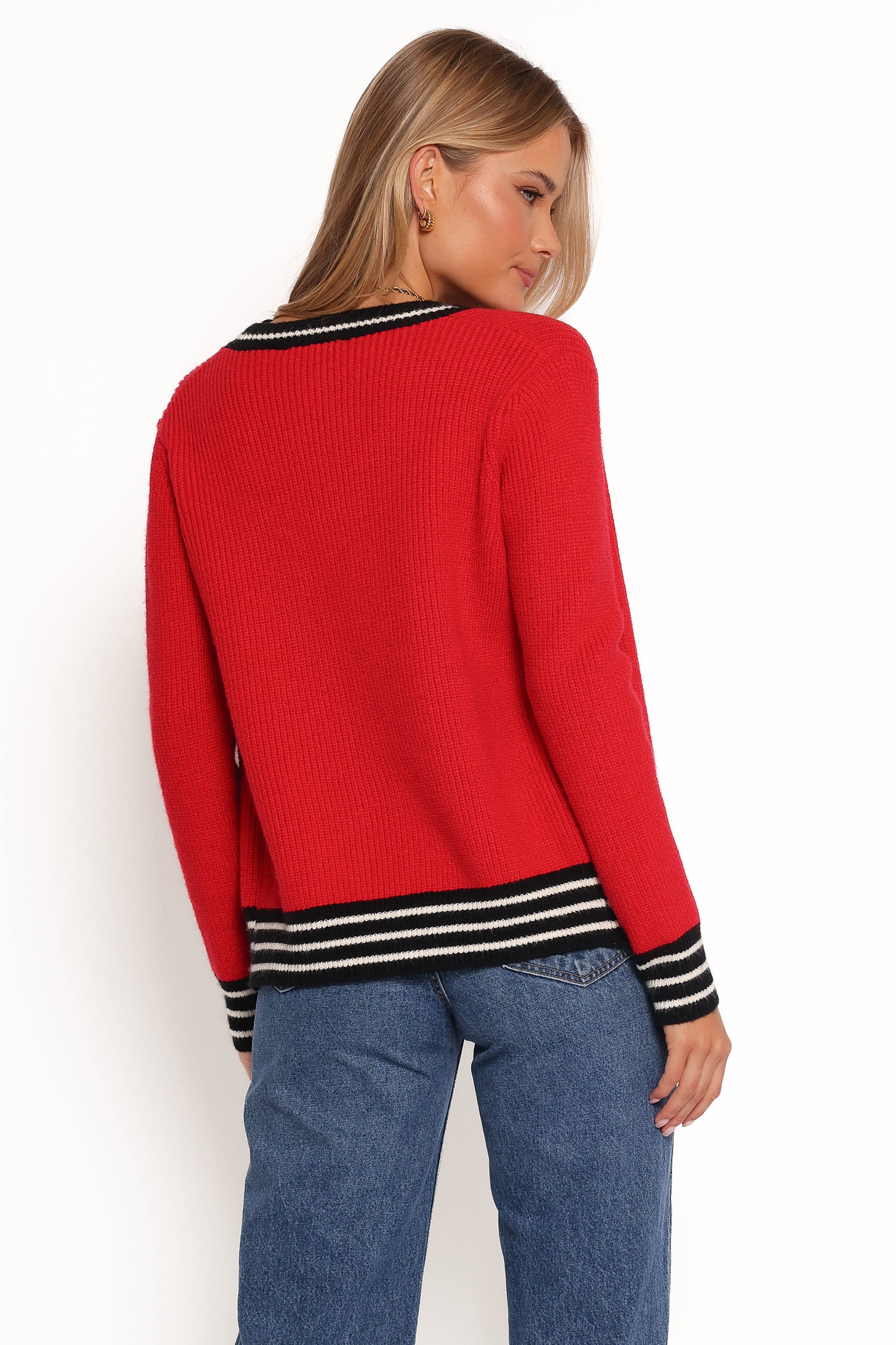 KNITWEAR Yorkshire Contrast Hem Cardigan - Red