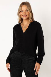 KNITWEAR @Zala Vneck Collar Knit Sweater - Black