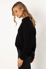 KNITWEAR @Zala Vneck Collar Knit Sweater - Black