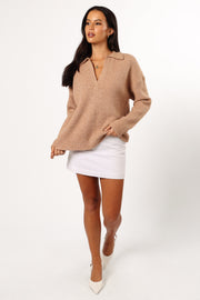 KNITWEAR @Zala Vneck Collar Knit Sweater - Mocha (Hold for Cool Beginnings)