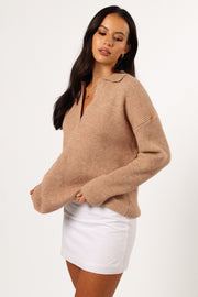 KNITWEAR @Zala Vneck Collar Knit Sweater - Mocha (Hold for Cool Beginnings)