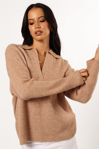 KNITWEAR @Zala Vneck Collar Knit Sweater - Mocha (Hold for Cool Beginnings)