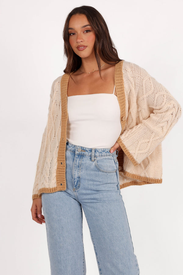 KNITWEAR Zina Contrast Cardigan - Tan
