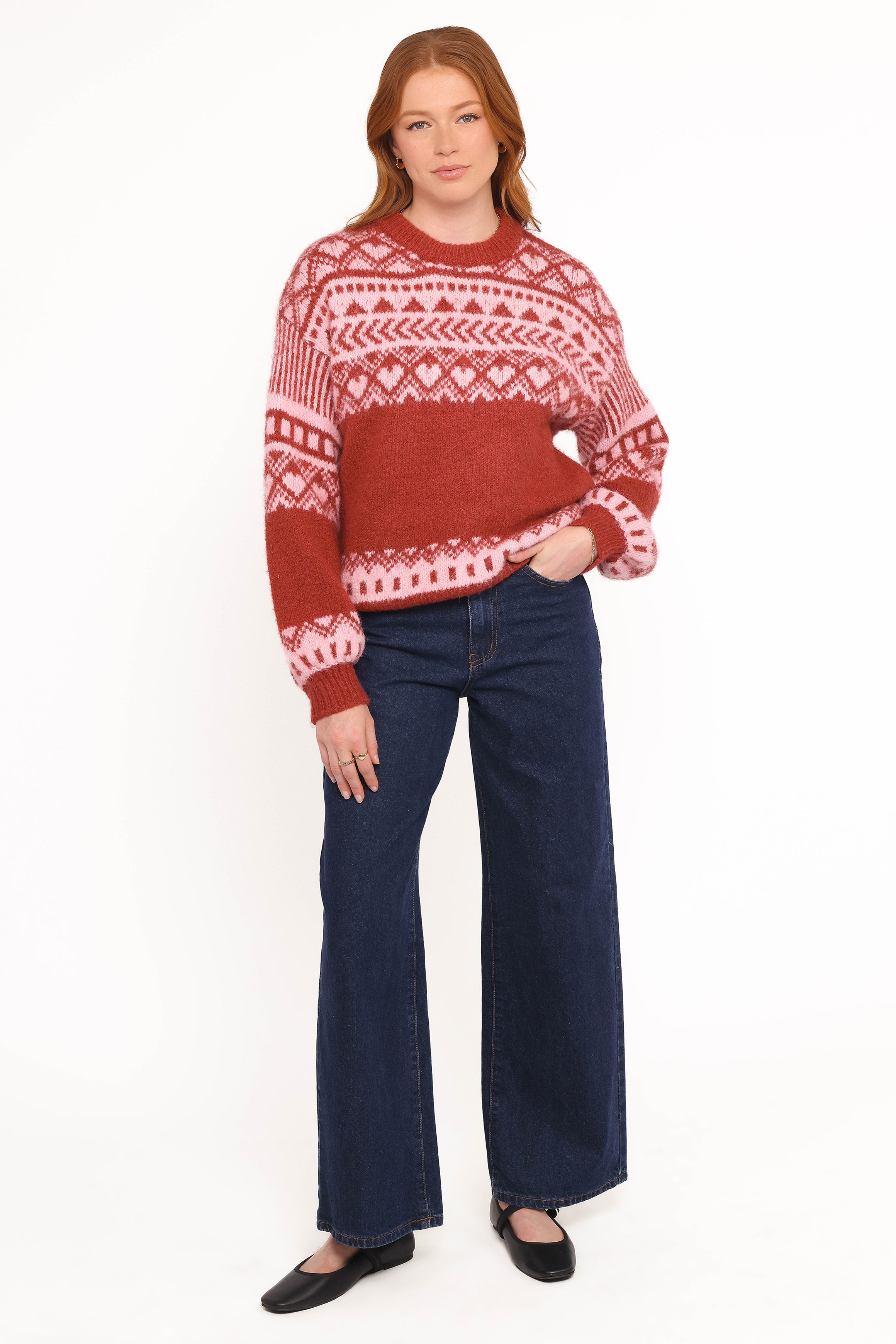 KNITWEAR Zinnia Fairisle Knit Sweater - Red
