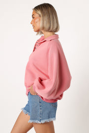 OUTERWEAR @Adeline Snap Quarter Neck Sweatshirt - Pink