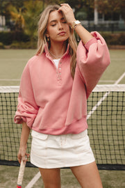 OUTERWEAR Adeline Snap Quarter Neck Sweatshirt - Pink