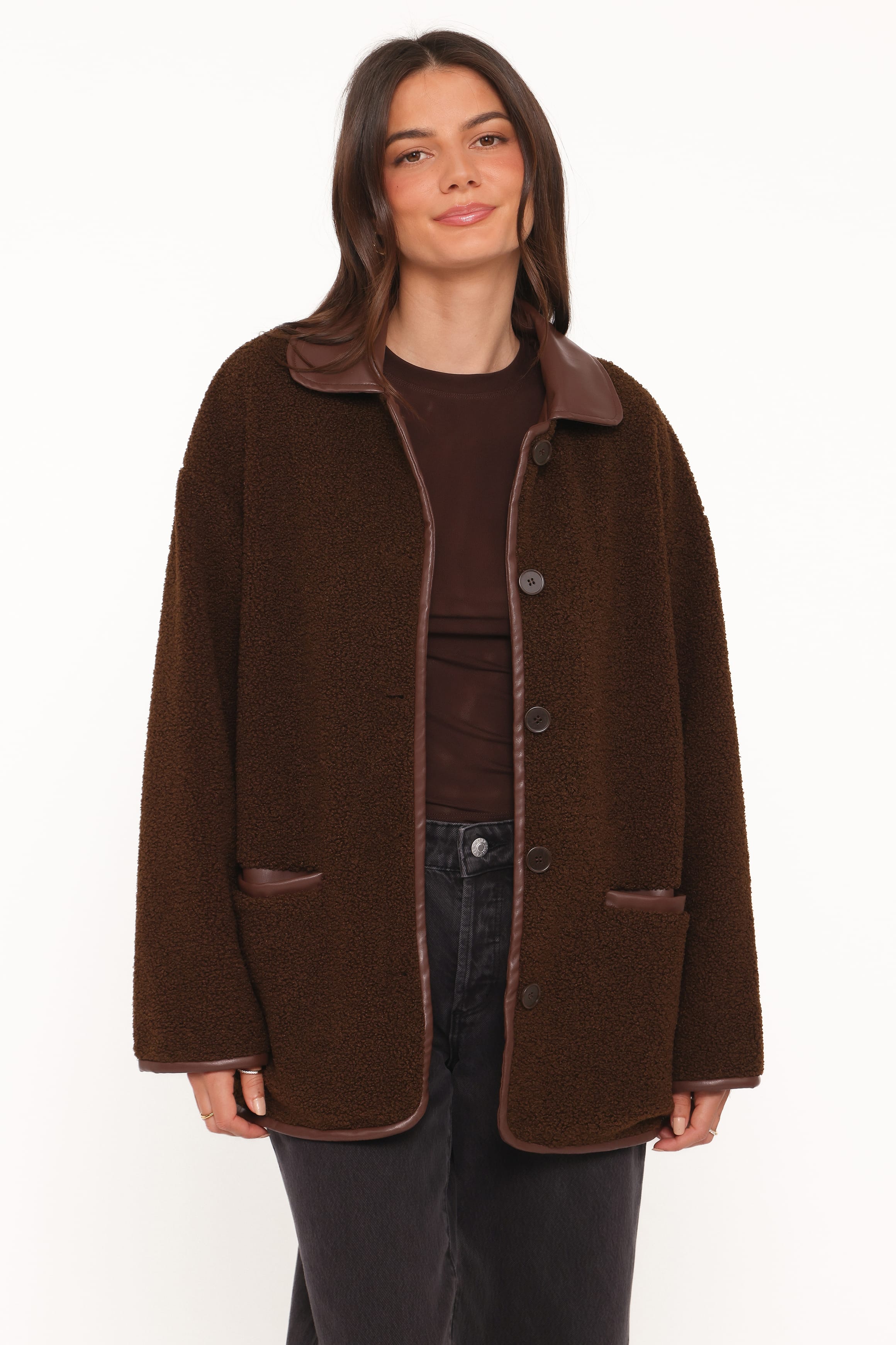 OUTERWEAR Adella Sherpa Car Coat - Espresso Brown