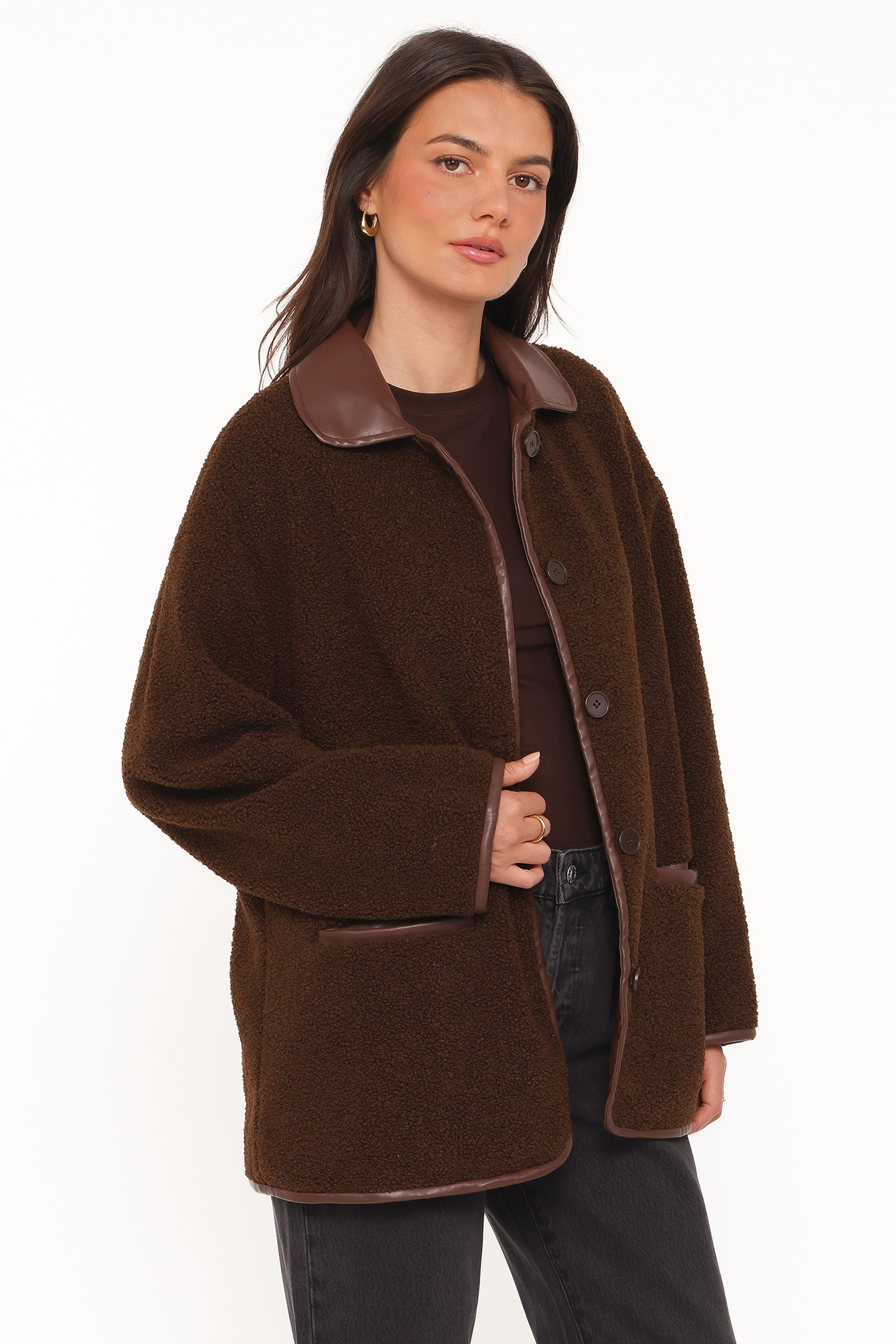 OUTERWEAR Adella Sherpa Car Coat - Espresso Brown