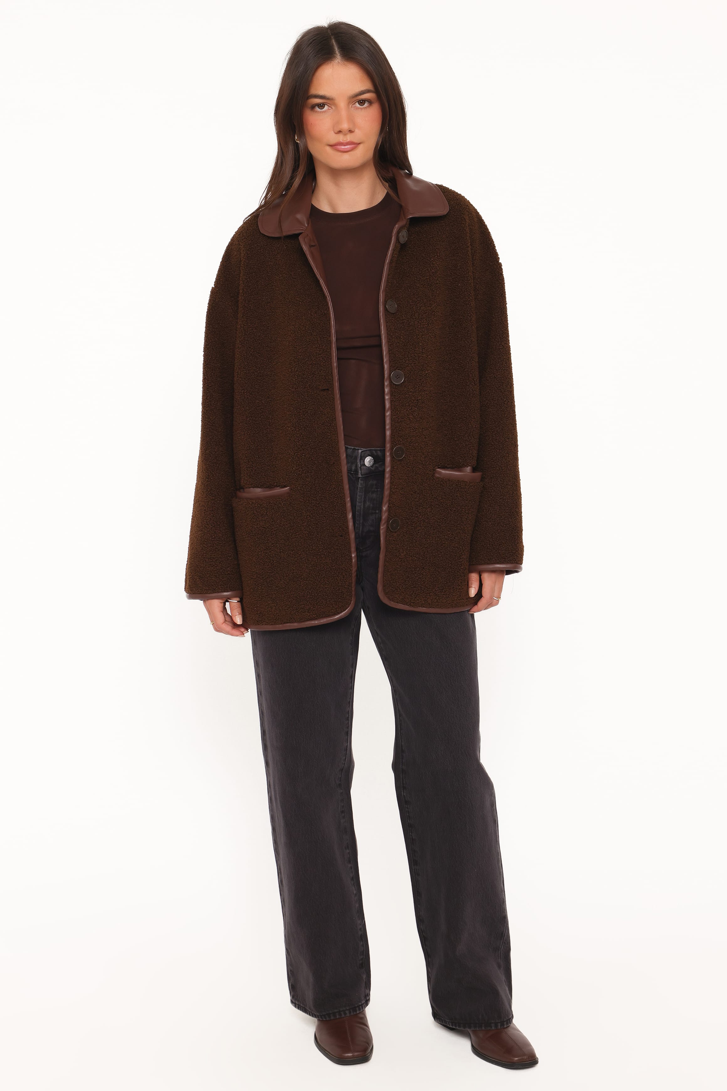 OUTERWEAR Adella Sherpa Car Coat - Espresso Brown