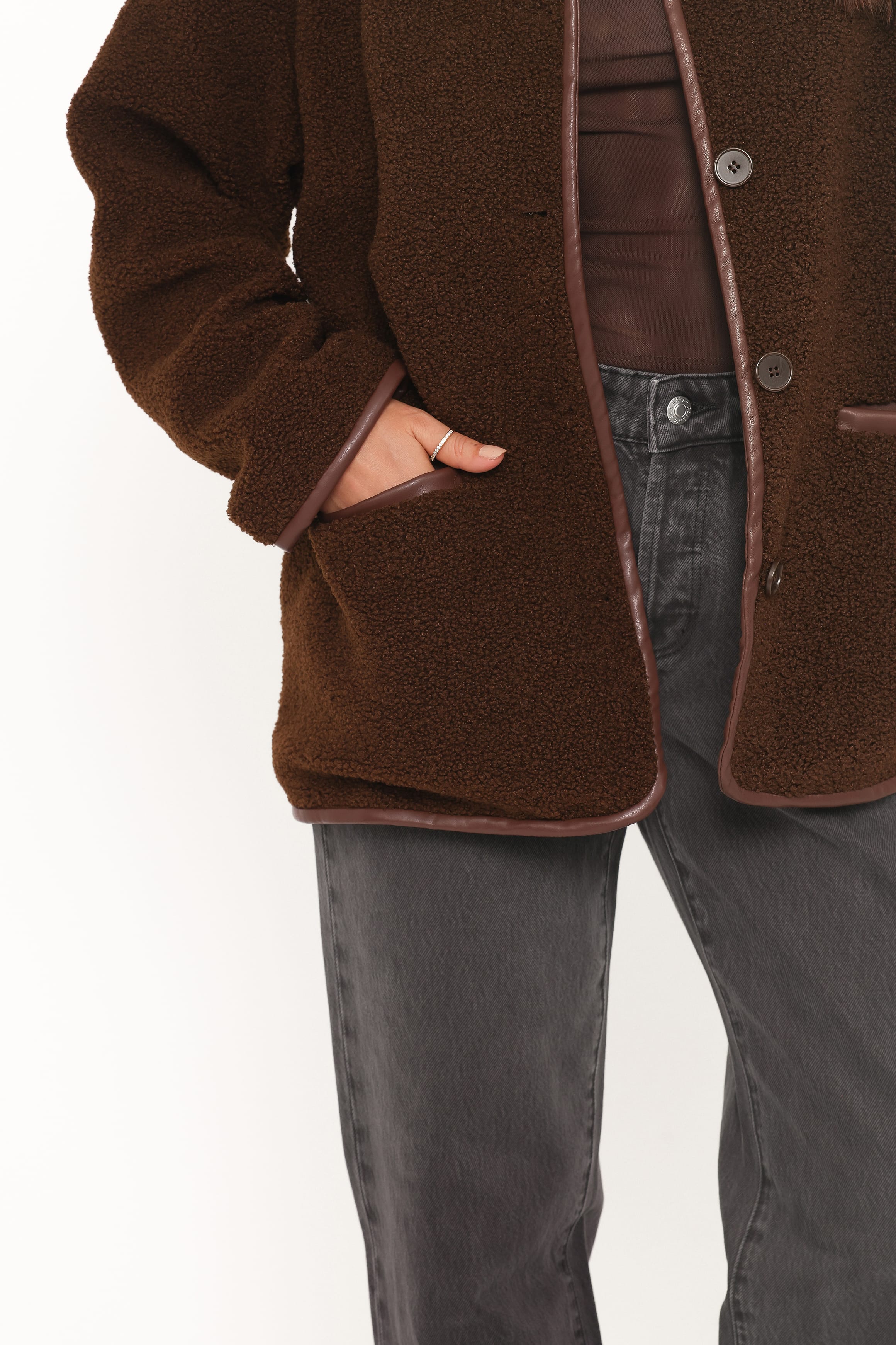 OUTERWEAR Adella Sherpa Car Coat - Espresso Brown
