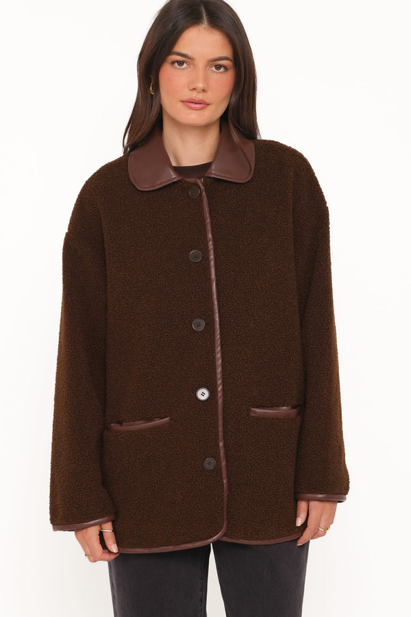 OUTERWEAR Adella Sherpa Car Coat - Espresso Brown