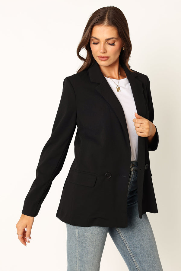 OUTERWEAR @Ailani Button Front Blazer - Black