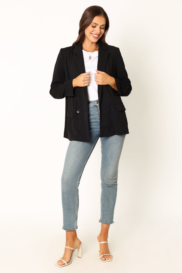 OUTERWEAR @Ailani Button Front Blazer - Black