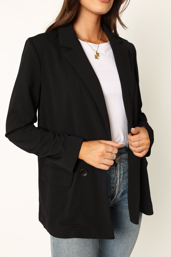 OUTERWEAR @Ailani Button Front Blazer - Black