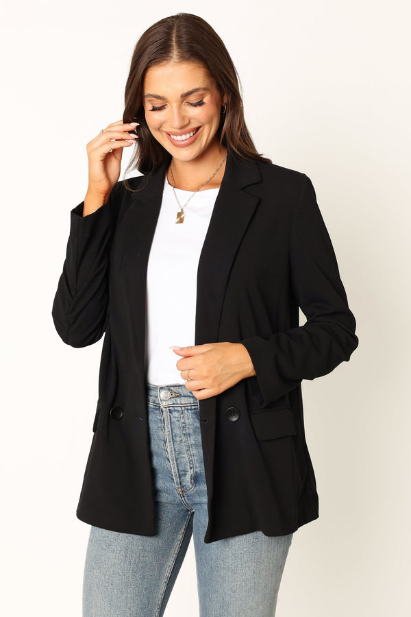 OUTERWEAR @Ailani Button Front Blazer - Black