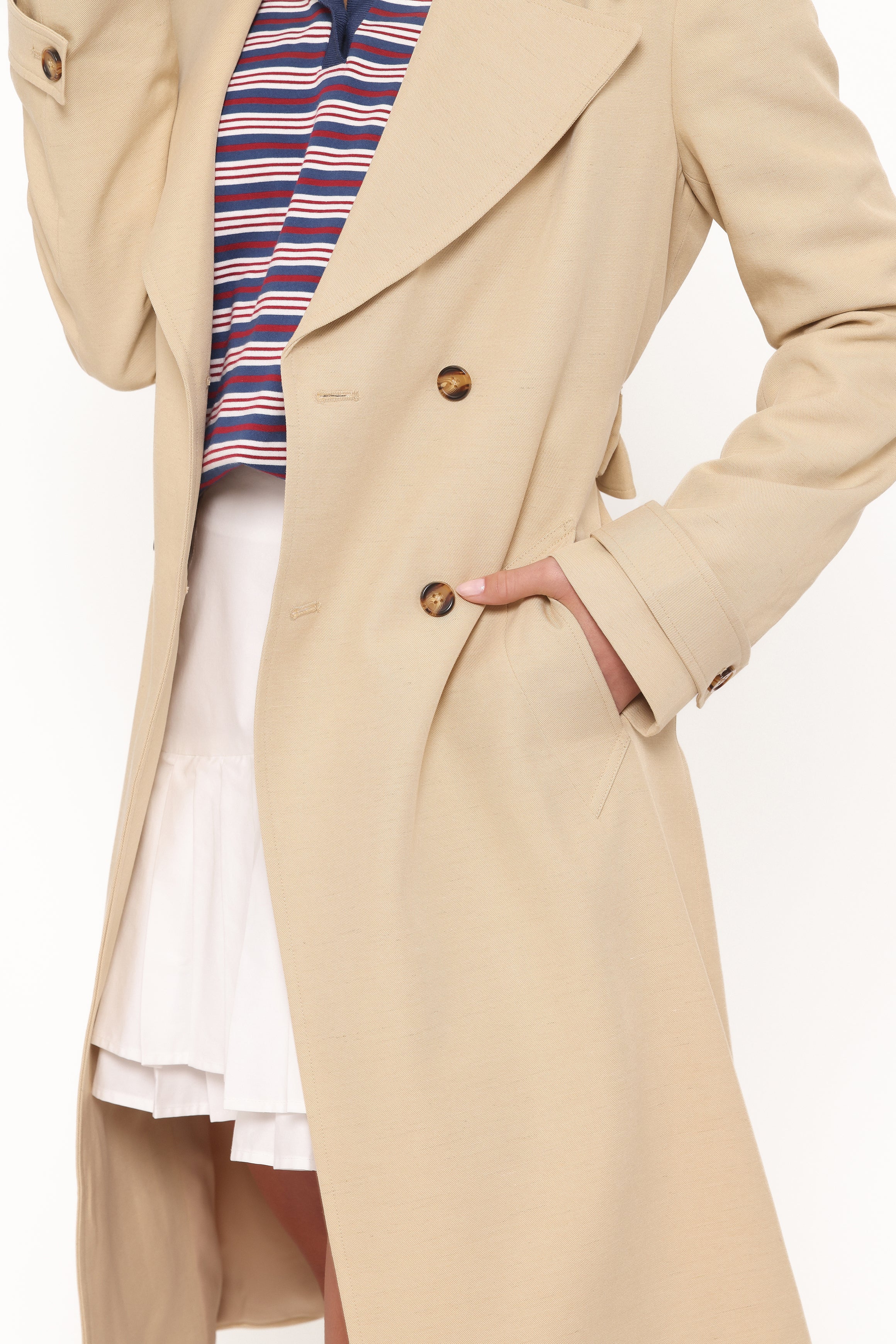 OUTERWEAR Angelique Linen Trench Coat - Oat Linen