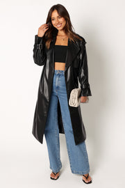 OUTERWEAR @Antonella Faux Leather Trench Coat - Black