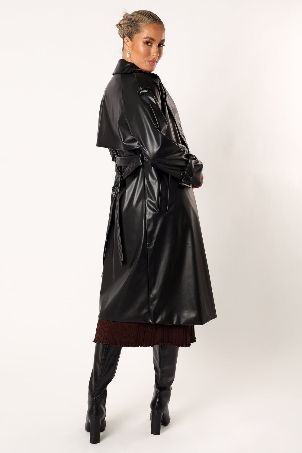 OUTERWEAR Antonella Faux Leather Trench Coat - Black