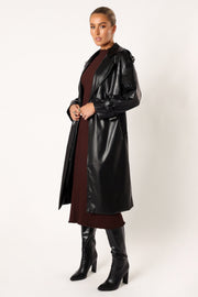 OUTERWEAR Antonella Faux Leather Trench Coat - Black
