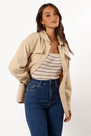 OUTERWEAR @Arlow Tie Front Shacket - Cream (Hold for Winter Essentials)