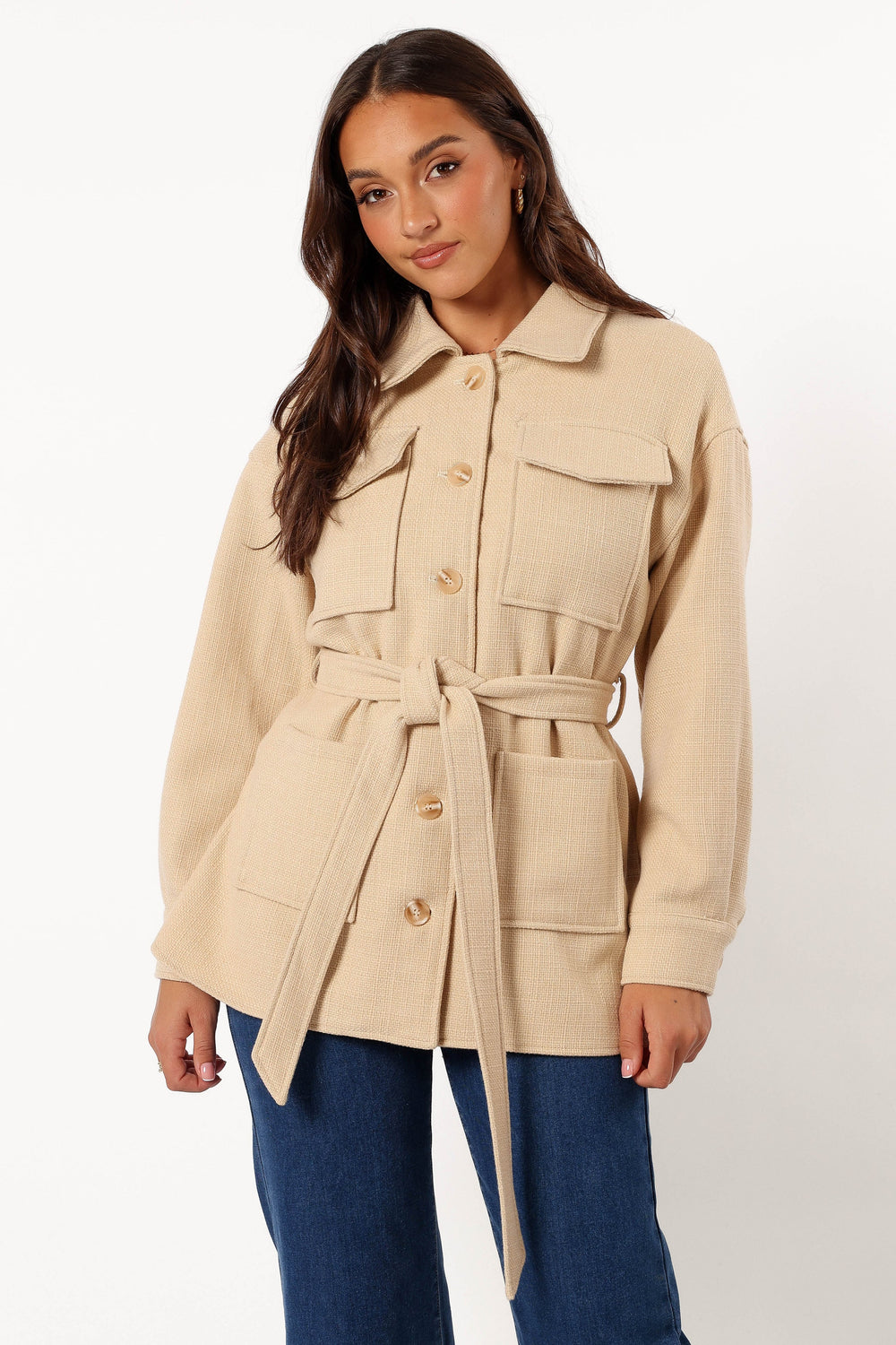 OUTERWEAR @Arlow Tie Front Shacket - Cream (Hold for Winter Essentials)