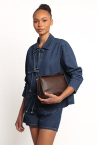 OUTERWEAR Avon Bow Front Denim Shacket - Denim