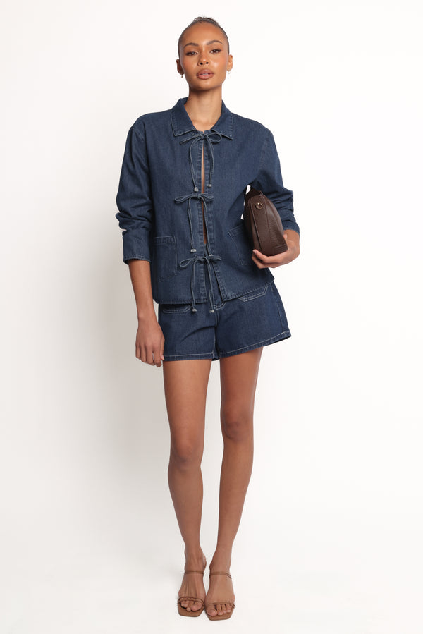 OUTERWEAR Avon Bow Front Denim Shacket - Denim