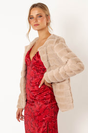 OUTERWEAR @Aylin Channel Faux Fur Jacket - Cream (waiting on bulk)